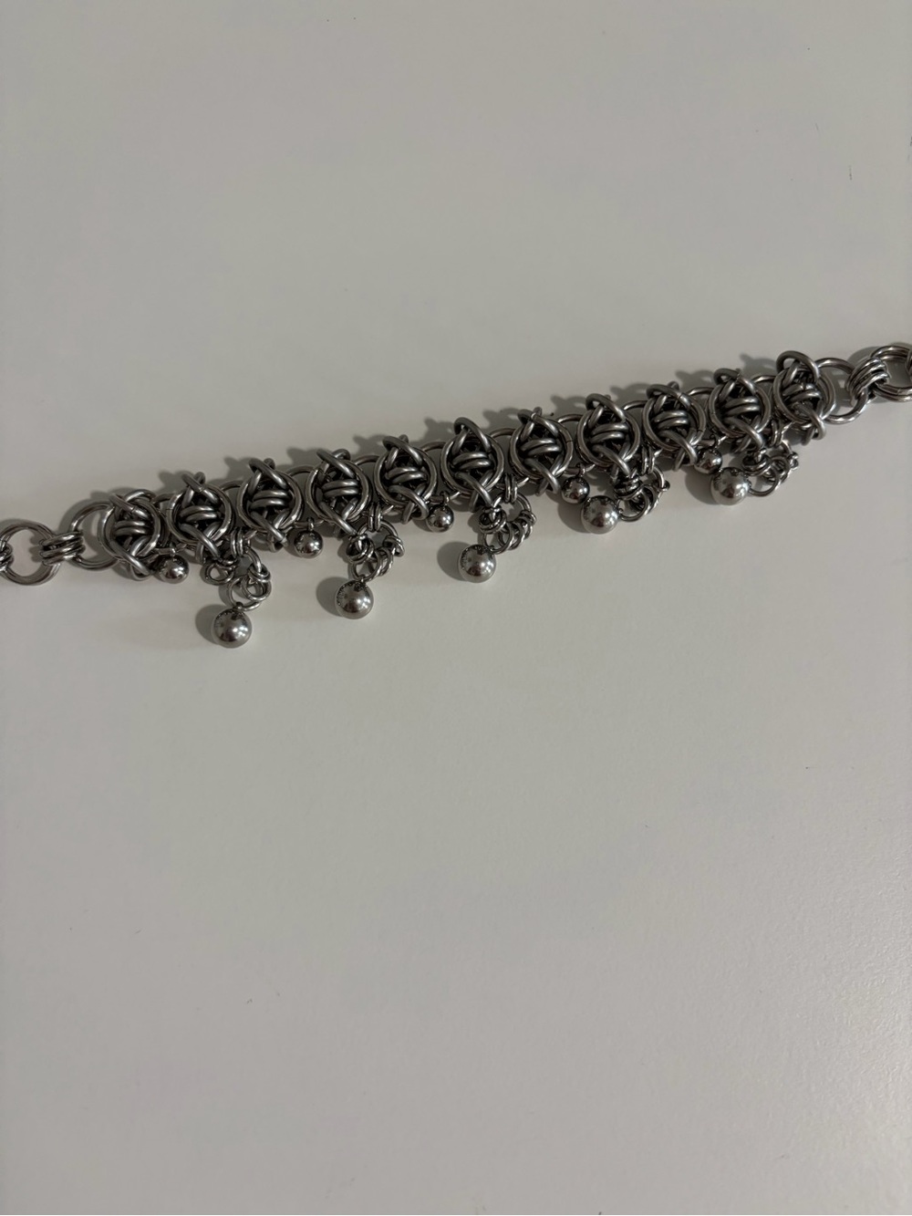 Chunky Silver-Link Necklace with Dangle Beads